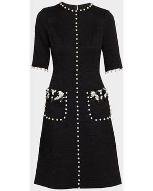 Teri Jon Bead-Embellished Boucle Dress - Black
