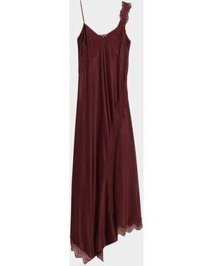 Veronica Beard Vernon Lace-Trim Satin Slip Dress - Purple