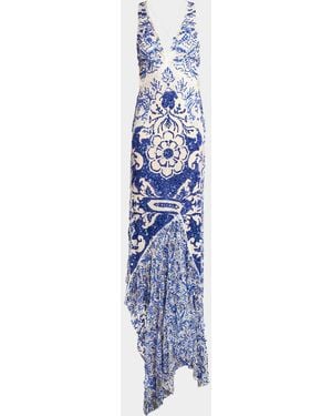 Etro Medallion Paisley Sequined Flounce Gown - Blue