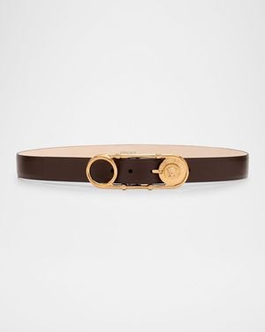 Versace Medusa Safety Pin Leather Belt - Red