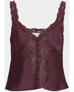 LoveShackFancy Effy Lace-Trim Crepe Top - Purple