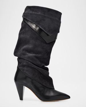 Isabel Marant Lezra Mixed Leather Scrunched Boots - Black