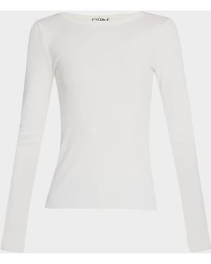 ÉTERNE Long-Sleeve Fitted Crewneck Top - White