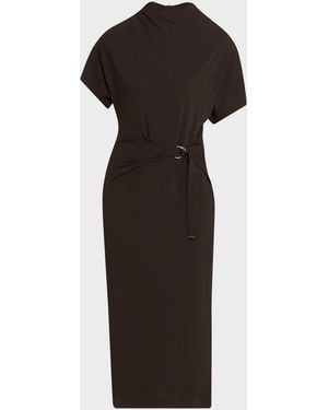 Brunello Cucinelli Wrap-Waist Midi Dress W/ Monili - Black