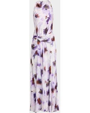 A.L.C. Skylar Cowl-Neck Blurred Floral Draped Gown - White