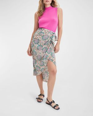 Veronica Beard Allaire Printed Draped Side-tie Midi Skirt - Pink
