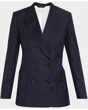 Givenchy Double-Breasted Pinstripe Wool Jacket - Blue