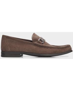 Ferragamo Apos;S Grandioso Suede Gancini-Bit Loafers - Brown