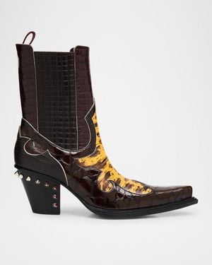 Christian Louboutin Becca Uomo Embossed Leather Western Chelsea Boots - Black