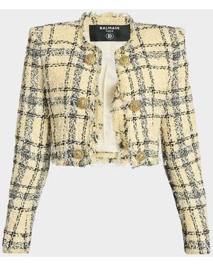 Balmain Paillette Check Eyelash Tweed Crop Jacket - Metallic