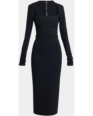Dolce & Gabbana Square-Neck Jersey Milano Rib Long-Sleeve Midi Dress - Blue