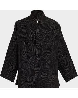 Eskandar Silk Wool Mix Chinese Imperial Jacket With Chinese Collar - Black