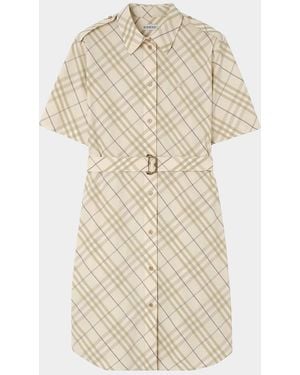 Burberry Georgina Check Belted Cotton Mini Shirtdress - Natural