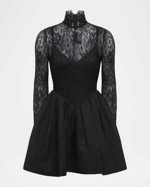 BCBGMAXAZRIA Stretch Lace Mini Bubble Dress - Black