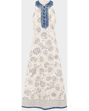 ALÉMAIS Lucky Lace-Up Linen Midi Dress - White