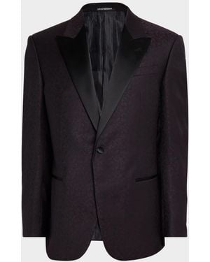 Emporio Armani Wool Jacquard Tonal Camouflage Peak Lapel Dinner Jacket - Black