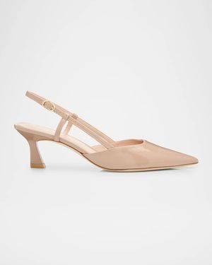 Stuart Weitzman 50Mm Vinnie Patent Leather Kitten Slingback Pumps - White