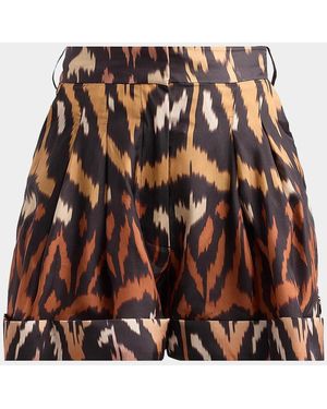 Zimmermann Aster Silk Ikat-Inspired Shorts - Brown