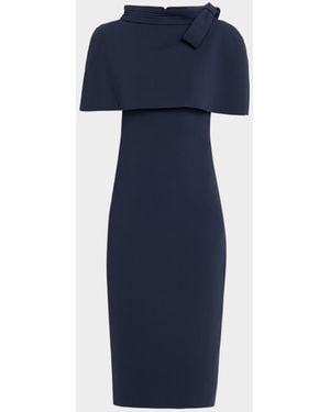 Badgley Mischka Bodycon Funnel-Neck Capelet Midi Dress - Blue