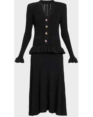 Teri Jon Pointelle Rib Knit Midi Dress - Black