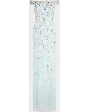 Jenny Packham Jessie Embellished Off-The-Shoulder Gown - Blue