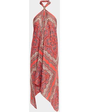 Cara Cara Twist Printed Silk Scarf Dress - Red