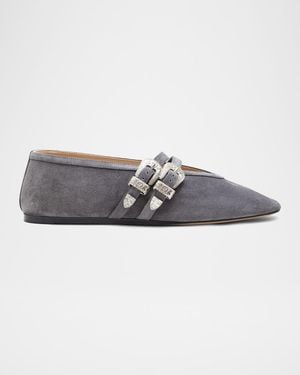 Le Monde Beryl Claudia Mary Jane Buckle Suede Ballerina Flats - Gray