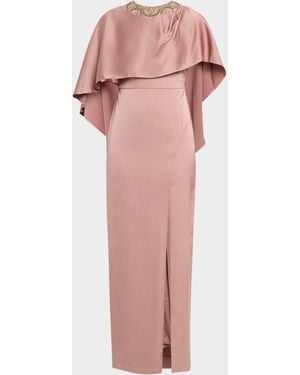 Talbot Runhof Crystal Organza Cape Gown - Pink