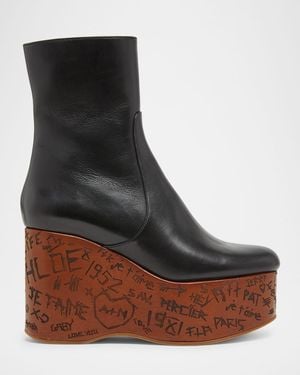 Chloé Maxime Leather Platform Ankle Boots - Brown