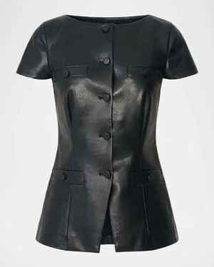 Toccin Ilya Bateau-Neck Vegan Leather Vest - Black