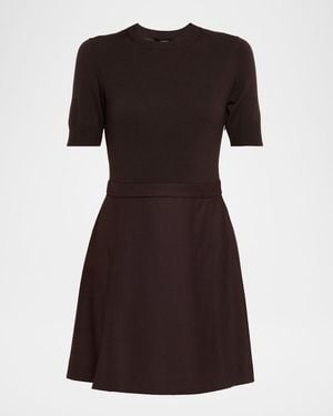 Theory Short-Sleeve Combo Mini Dress - Brown
