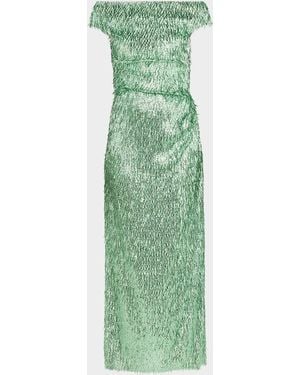 Erdem Beaded Fringe Off-The-Shoulder Midi Cocktail Dress - Green