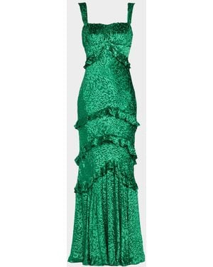 Saloni Chandra Floral Ruffled Gown - Green