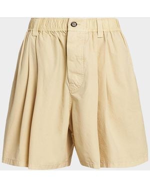Marni Pleated Cotton Shorts - Natural