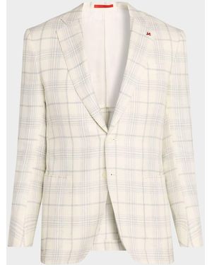 Isaia Apos;S Plaid Wool Single-Breasted Sport Coat - Natural