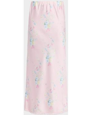 LoveShackFancy Kalo Satin Maxi Skirt - Pink