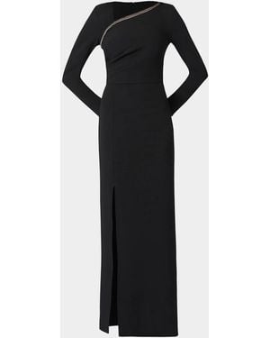 Shoshanna Macrae Crystal-Trim Crepe Column Gown - Black