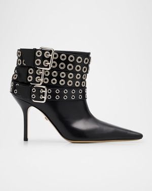Mach & Mach Buckle Belt Leather Ankle Boots - Black