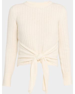 Eleven Six Alaiya Tie-Waist Rib Knit Crop Sweater - Natural
