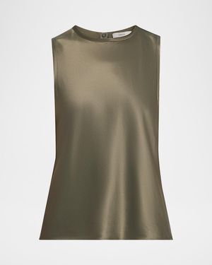 Vince Sleeveless Bias-Cut Satin Top - Green