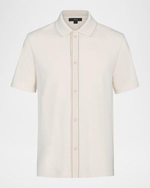 Vince Cotton Jacquard Knit Short-Sleeve Button-Down Shirt - White