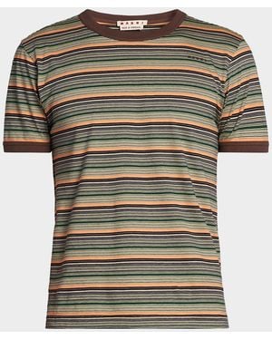 Marni Apos;S Striped Cotton Crewneck T-Shirt - Green