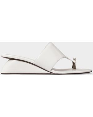 Tory Burch 45Mm Pierced Leather Toe-Ring Wedge Sandals - White