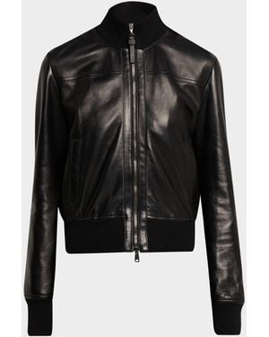 Brunello Cucinelli Turtleneck Leather Bomber Jacket - Black