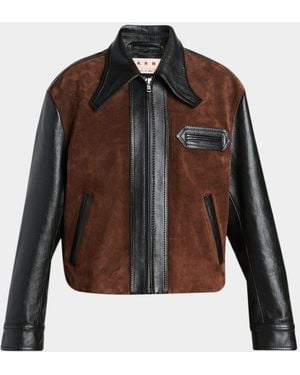 Marni Suede & Shiny Leather Zip Jacket - Brown
