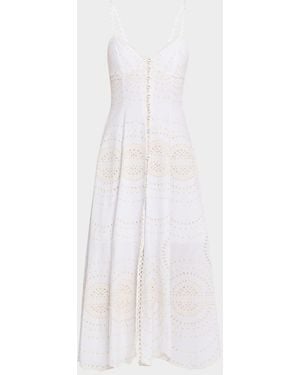 Charo Ruiz Catta Embroidered Button-Front Midi Dress - White