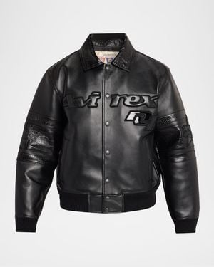 Avirex Apos;S Legends Leather Croc-Effect Trim Bomber Jacket - Black
