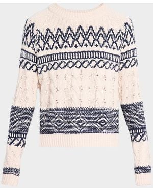 Autumn Cashmere Cable-Knit Fair Isle Cotton Sweater - Multicolor