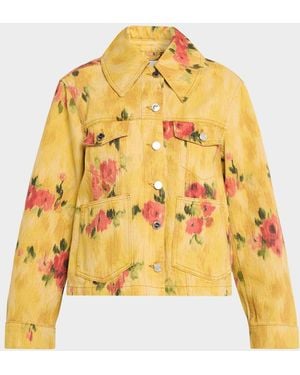 Ganni Floral Denim Jacket - Yellow