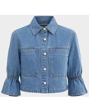 Lamarque Carolina Ruffle-Sleeve Denim Jacket - Blue